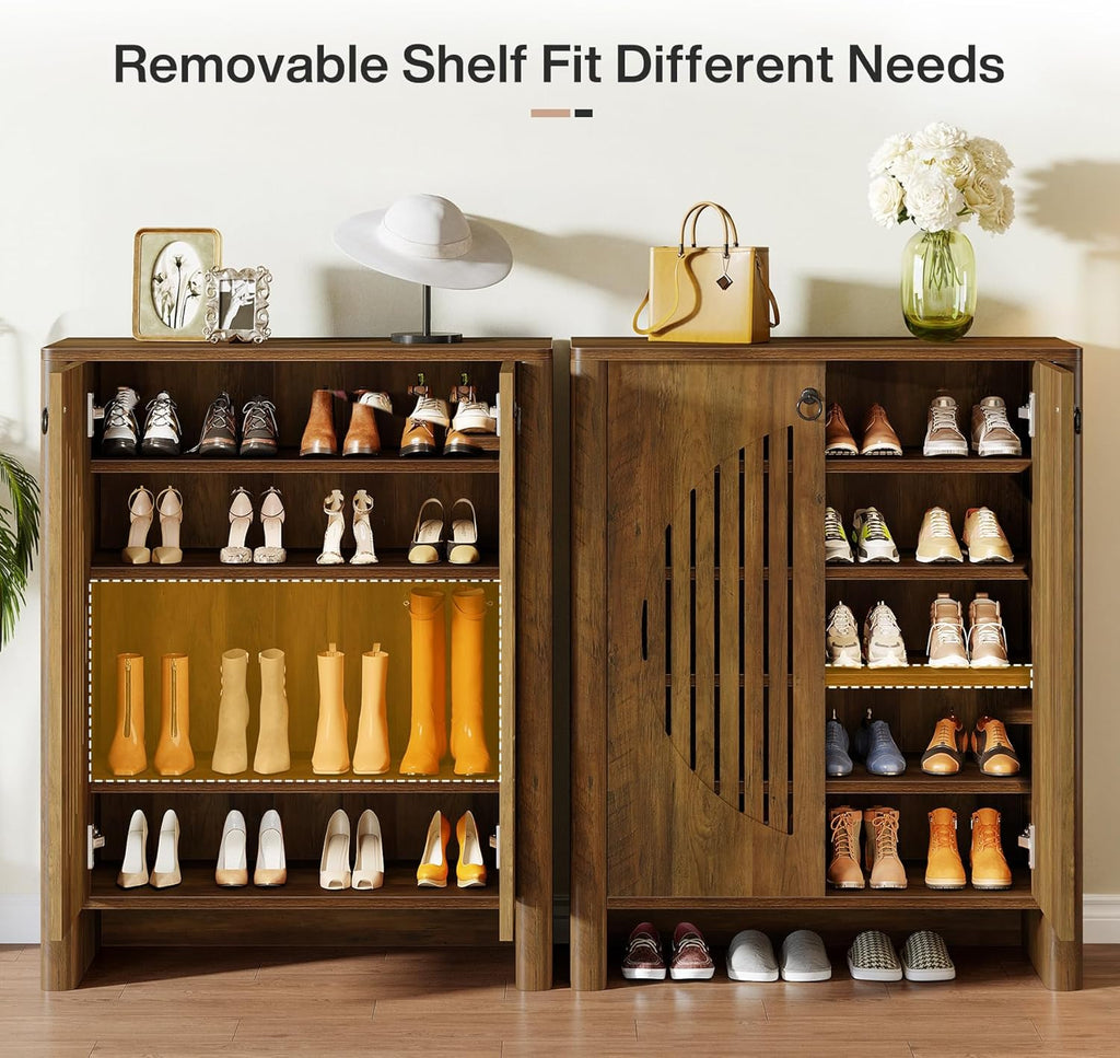 Shoe Cabinet with Doors, 5-Tier Shoe Storage Rack Organizer , Closet, Rustic Brown