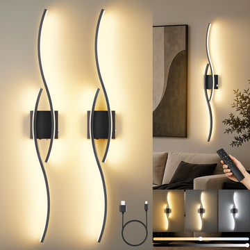 Battery Operated Wall Sconces Set of 2, Black, 39.4 Inch