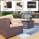 13 Pieces Outdoor Patio Furniture Set with 43" 55000BTU Gas Propane Fire Pit Table PE Wicker Rattan Sectional