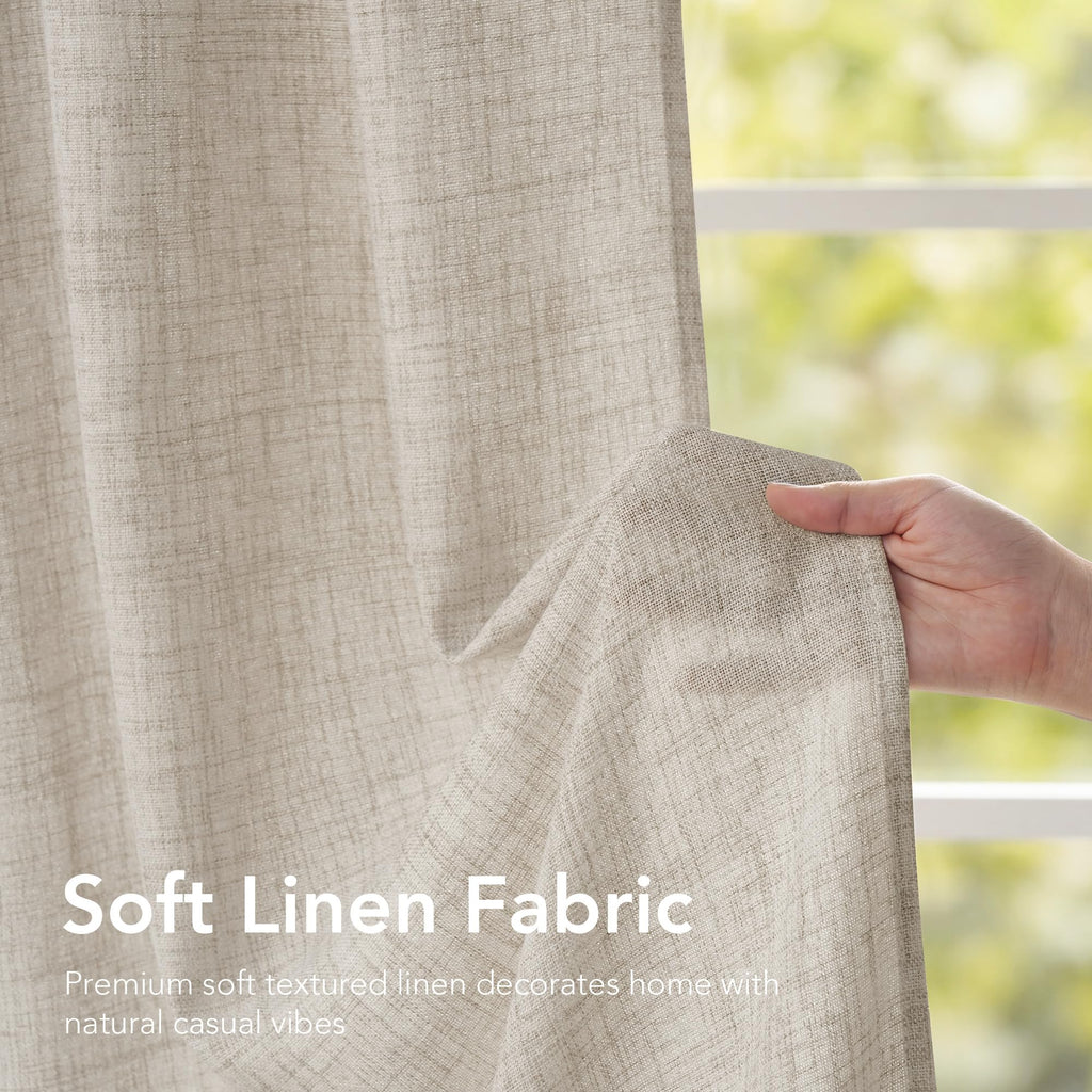 Linen Curtains 96 Inches Long, Begie Neutral Farmhouse Light Filtering Semi Sheer Drapes 8ft, Window Treatment with