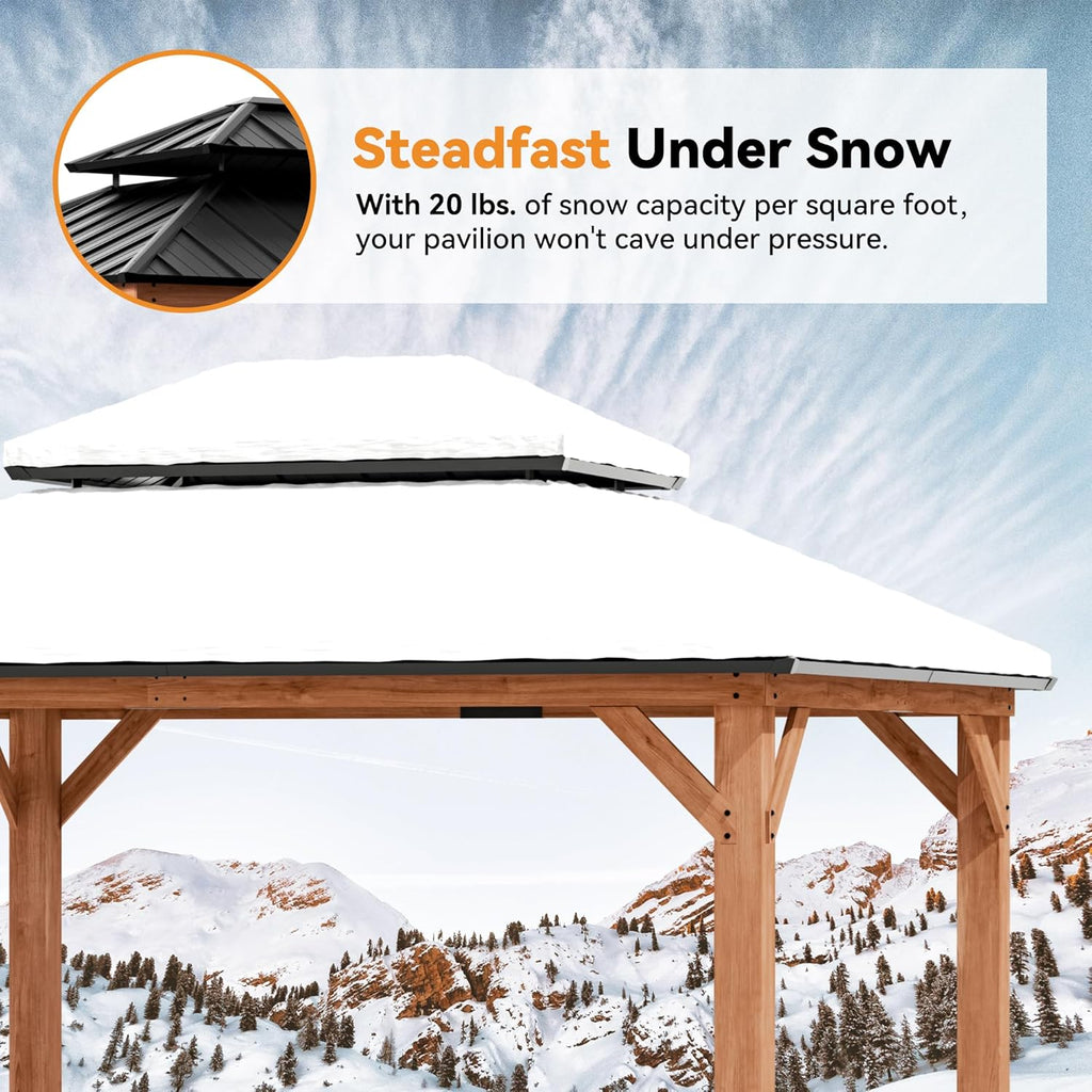 Modern Shade Wood Gazebo 10' x 12', Permanent Hardtop Gazebo with Double Galvanized Steel Roof
