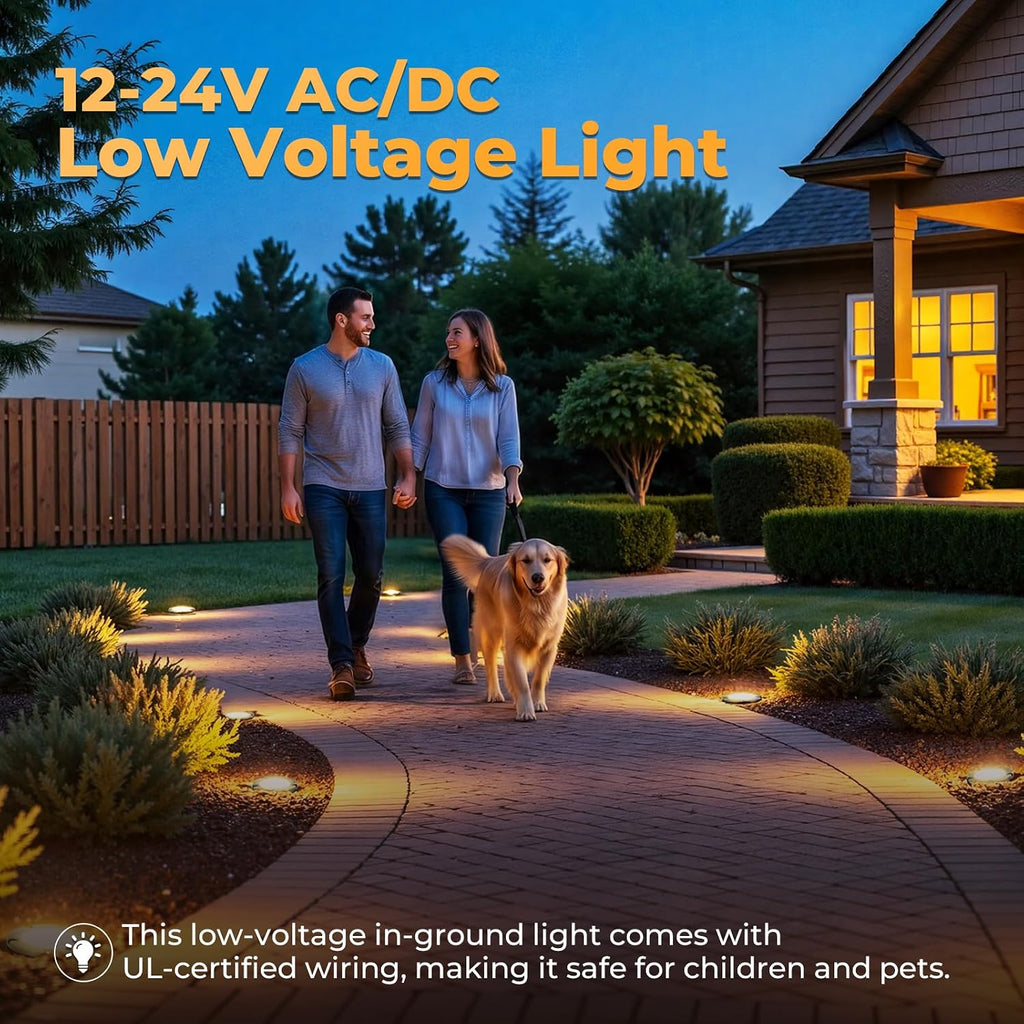 Brass Low Voltage Landscape Well Lights (5" Cover, 5.5" Tall), 12V LED Wired In-Ground Outdoor Up Lighting Fixture