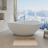 63" Matte White Freestanding Solid Surface Bathtub - Stone Resin Soaking Tub, cUPC Certified