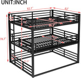 Heavy Duty Triple Bunk Bed, Queen Over Full XL Over Queen 3 Bunk Beds with Ladders