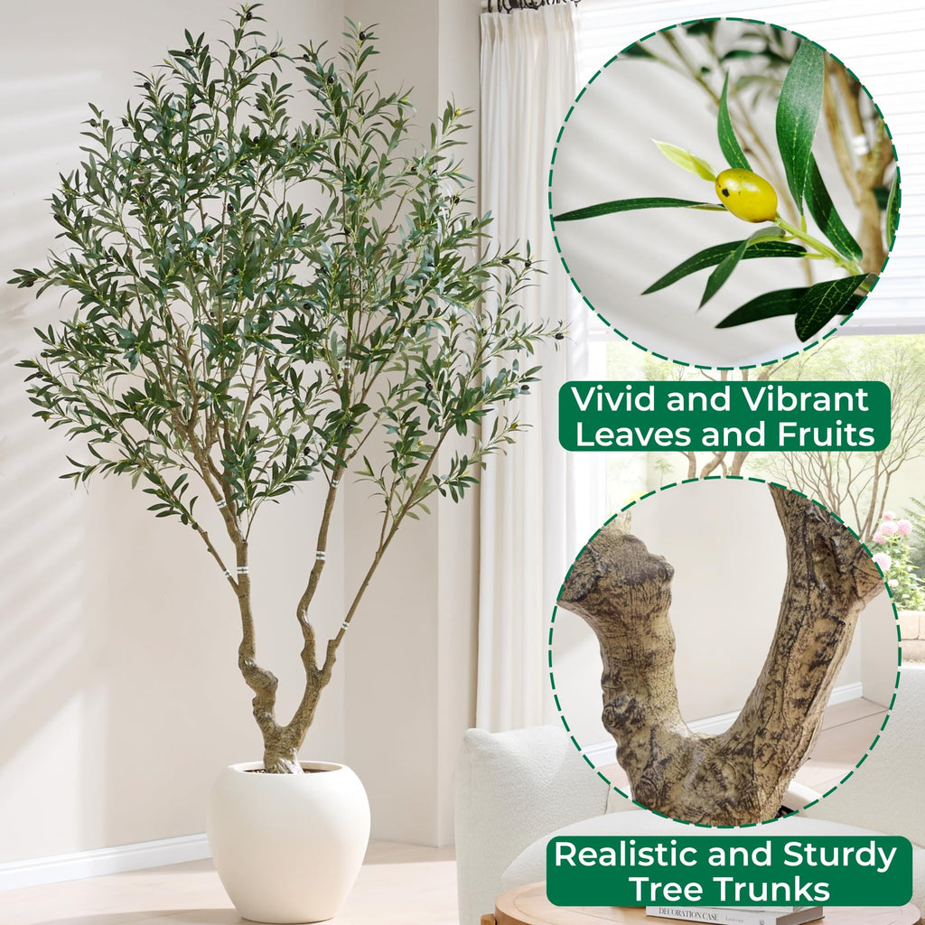 8.5ft Artificial Olive Tree with Large Decorative White Planter