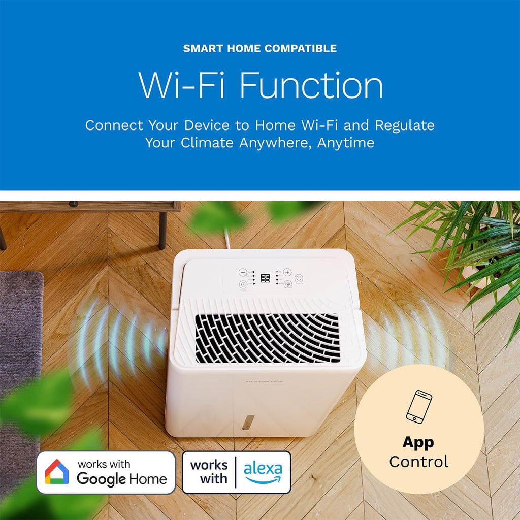 Dehumidifier 3,500 Sq Ft Wi-Fi (25 Pint MAX 64 Pint at 95°F, 90% RH) for Advanced Humidity & Moisture Control, Quiet