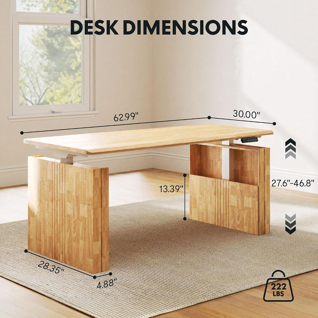 63 x 30 Inch WoodiX Solid Wood Executive Standing Desk, Maple