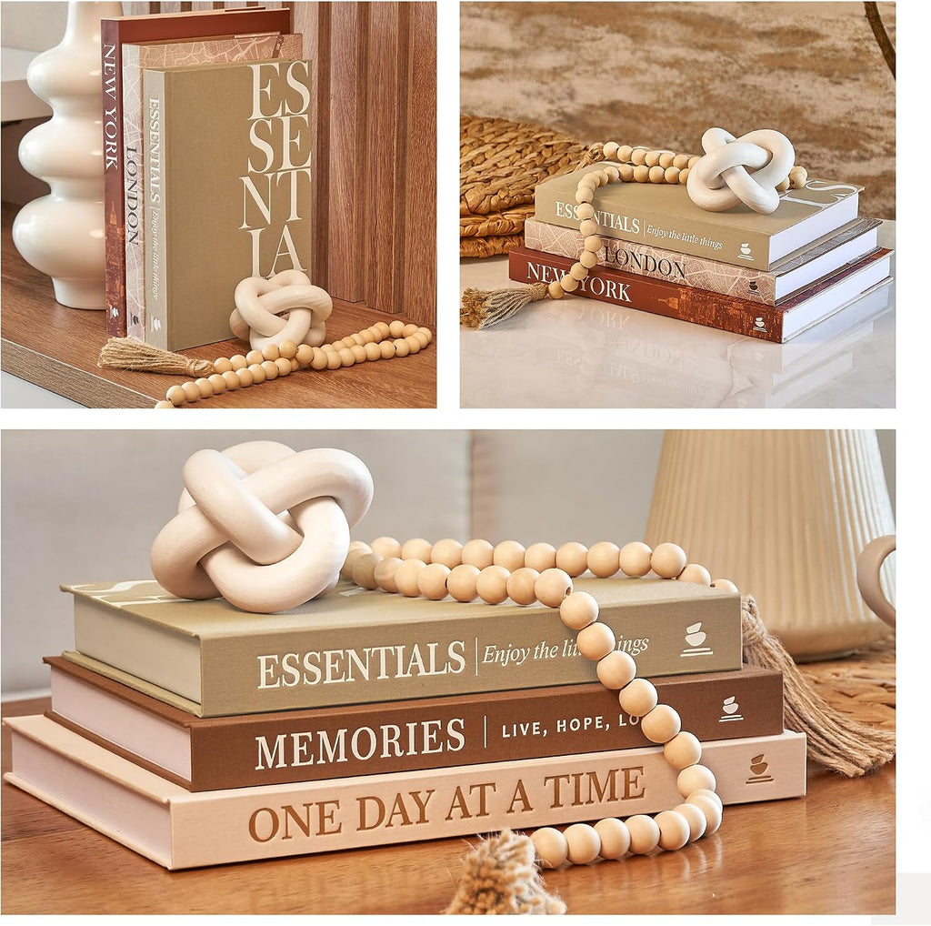 Linen Decorative Books Decor - Aesthetic Set of 3 Beige Fake Books for Coffee Table Decor with Faux Book Box Storage