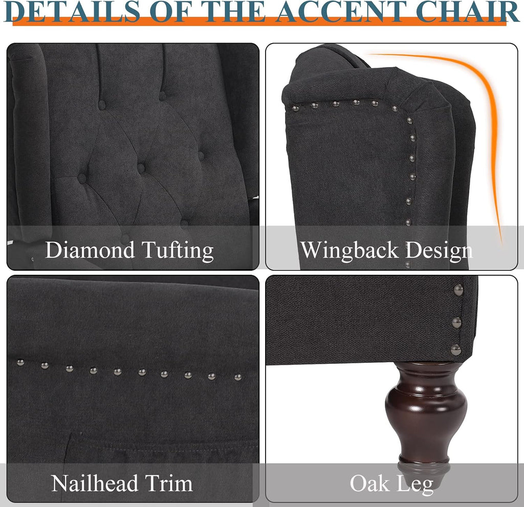 Wingback Recliner Chair with Massage & Heat, Mid Century Push Back Accent Chairs with Tufted Back, Nailhead Trim &