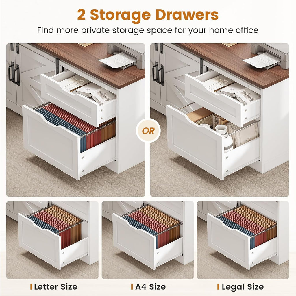 Farmhouse L Shaped Standing Desk, 55 inch Height Adjustable Corner Desk with Storage Drawers