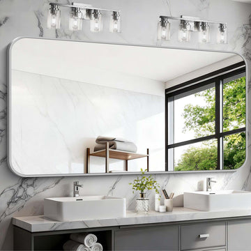 Silver Bathroom Mirror, 72 x 36 Inch Large Rectangle Mirror, Rectangular Vanity Mirror Aluminum Metal Frame, Rounded