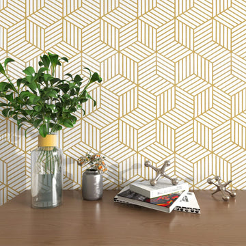 Geometric Contact Paper Peel and Stick Wallpaper Gold 17.7"×393" | Self Adhesive, Removable Wallpaper /Bathroom