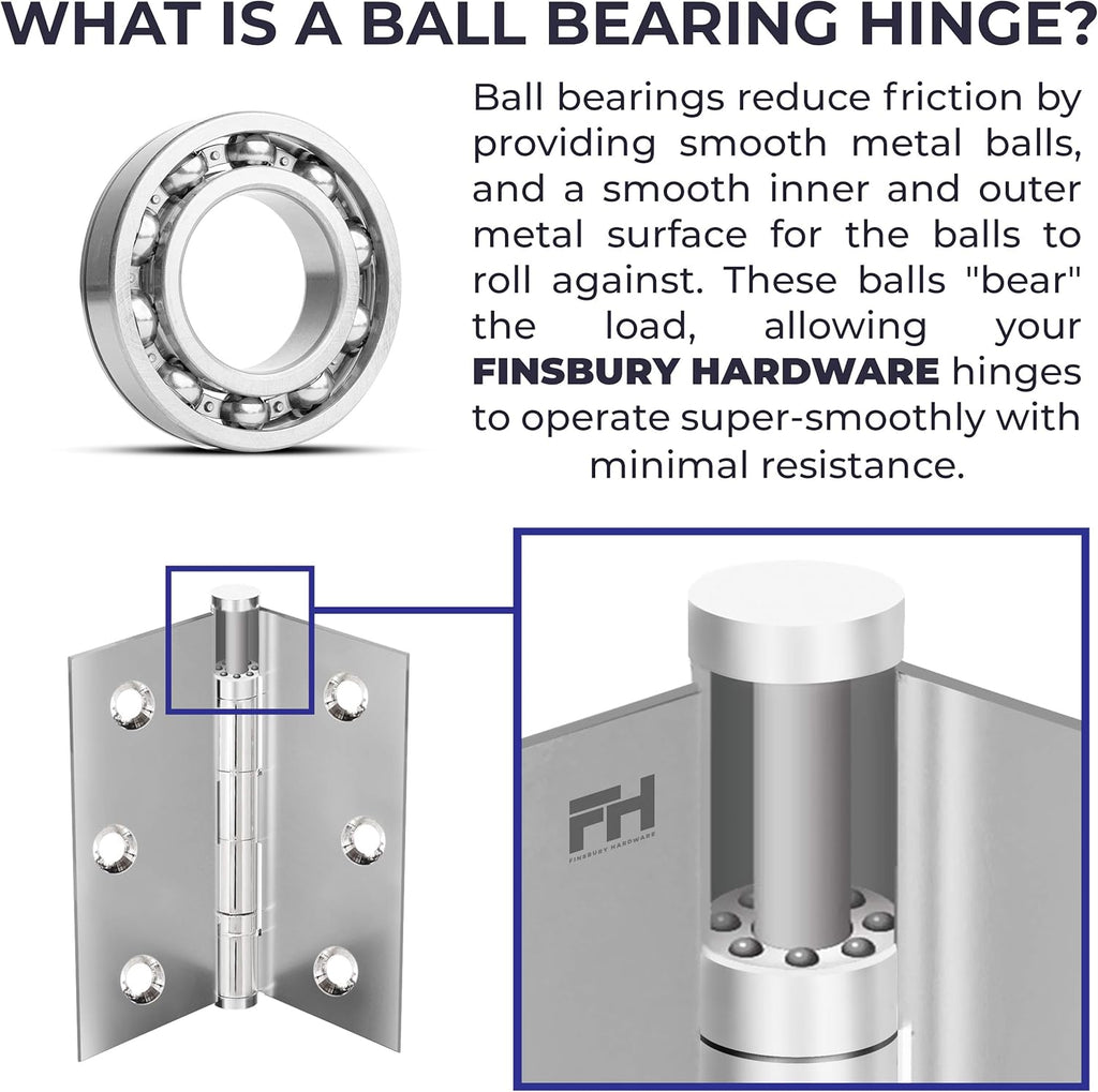 Solid Brass Door Hinge Heavy Duty Ball Bearing Matte Silver 3.5 x 3.5 Inch - Set of 3 Hinges (Satin Nickel)