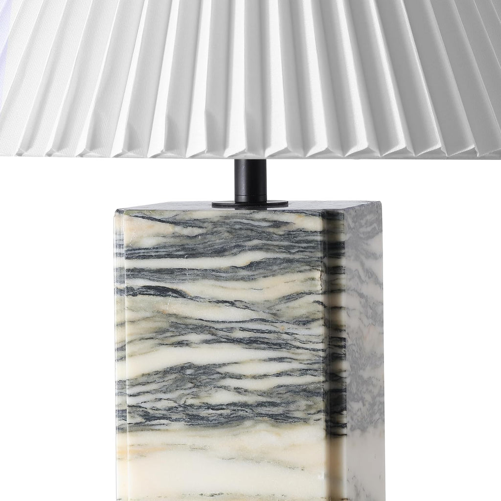 Mackenzie Cream/White Marble Square 25-inch Table Lamp Living Room Home Office Desk Nightstand (LED Bulb Included)