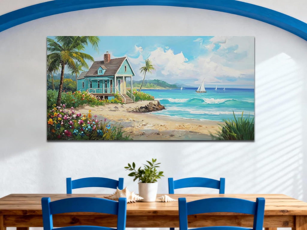 Tropical Coastal Canvas Wall Art Decor | HD Print and Hand-painted Textured, Easy to Hang,Durable Colorfast