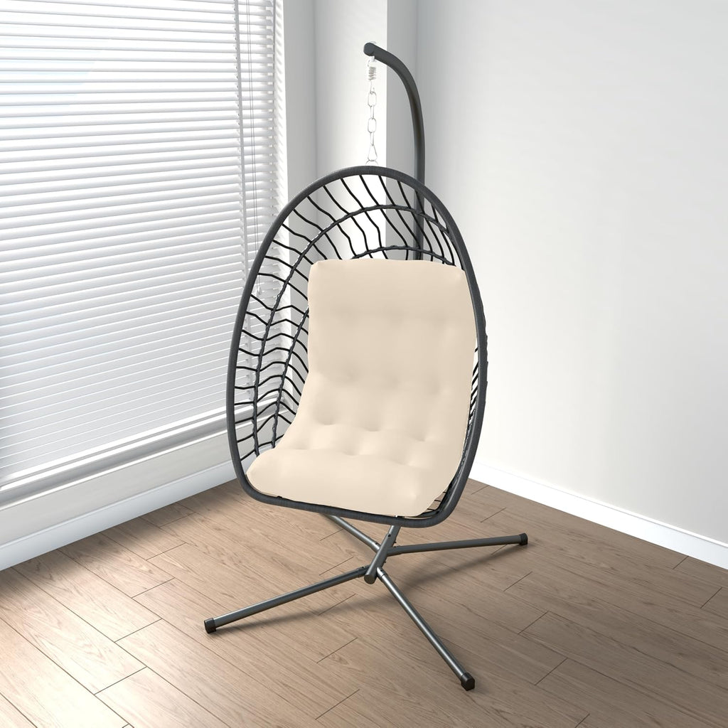 Hanging Egg Chair with Stand Indoor Outdoor, Foldable Rattan Wicker Hammock Egg Swing Chair Porch Patio Garden