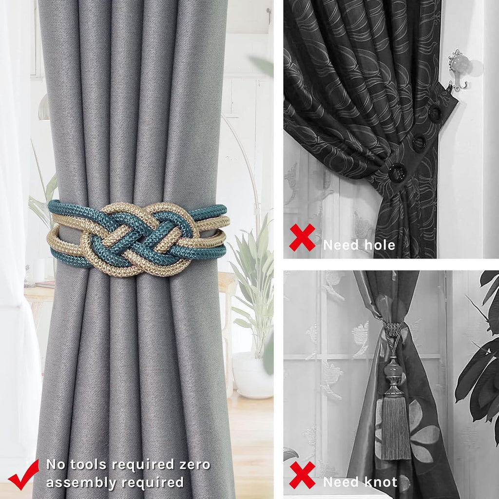 2 Pack Strong Magnetic Curtain Tiebacks Upgrade Nordic Simple Style Drape Tie Backs Double Color Weave Rope Knot