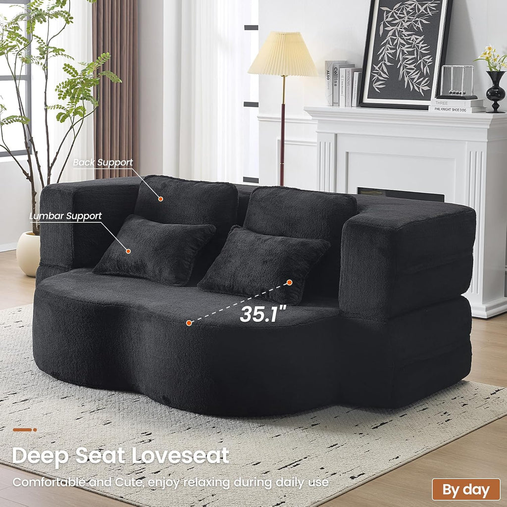 78" Convertible Sofa Bed, Full Size Sleeper Couch, Black | Boneless Folding Loveseat, Deep Seat, Soft Chenille, 4