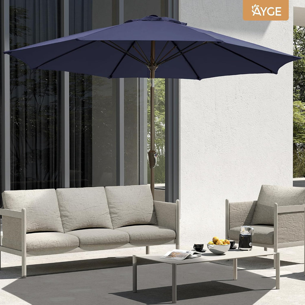 9FT Large Outdoor Patio Umbrella Market Table Umbrella-UV Resistant, Easy Push Button Tilt and Crank - Navy