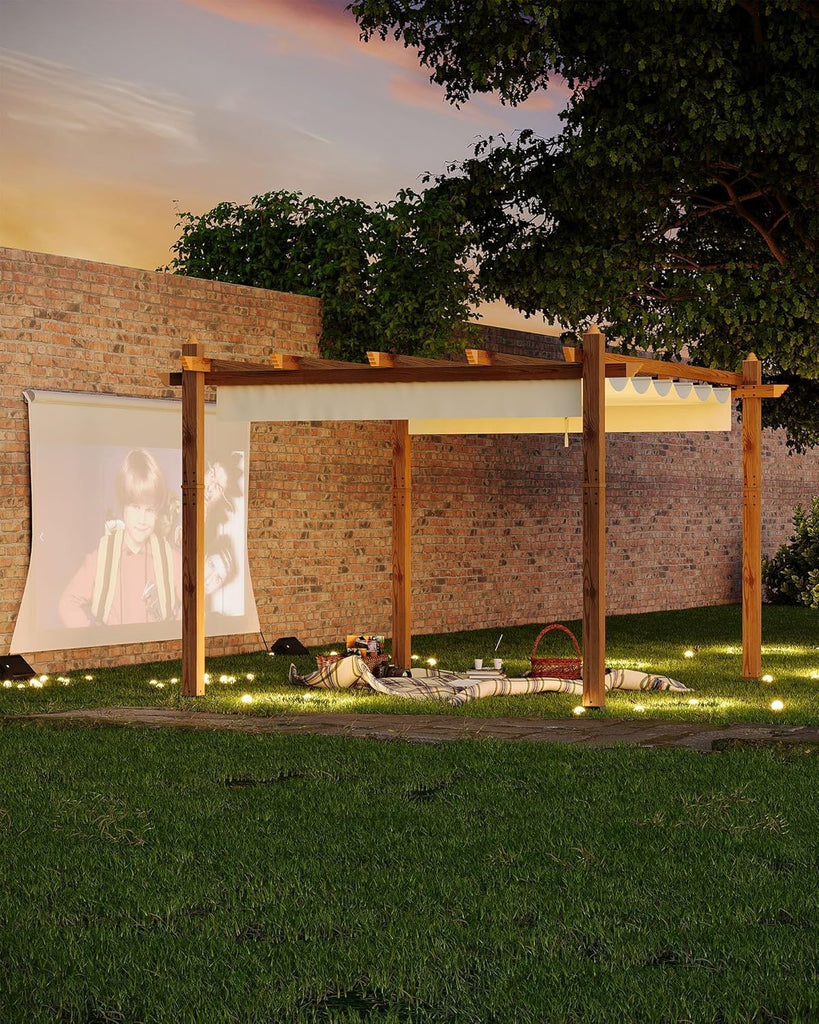Patio Pergola, Outdoor Patio Gazebo with Retractable Sun Sha - Image 7