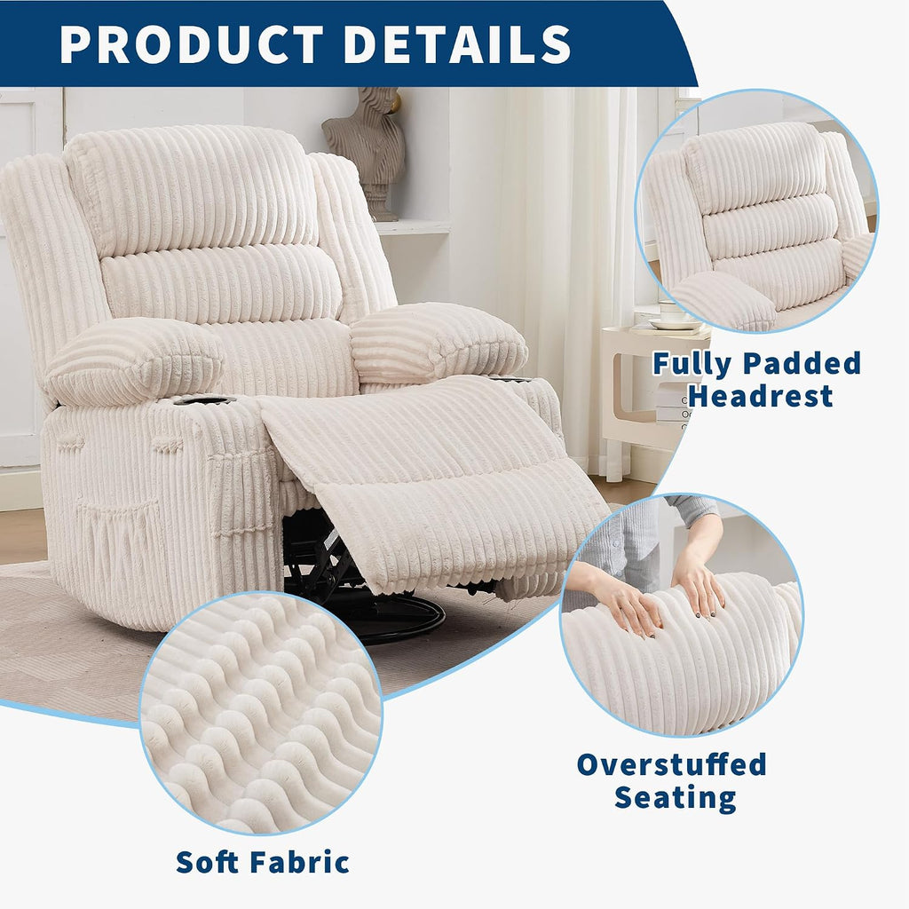 Rocking Recliner Chair Lazy Boy Jumbo Corduroy Nursery Swivel Glider | Recliner with Cup Holder Nursery Glider with