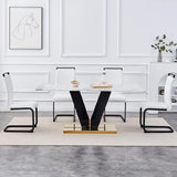 Marble Dining Table,Modern Dining Room Table with Golden Stainless Steel Base,Marble Kitchen Table for 8 People,71''