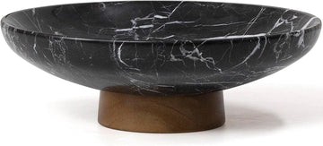 Marble Decorative Fruit Bowl Decor Entryway Pedestal Bowl - Black | 11" Handcrafted Natural Stone Dining Table