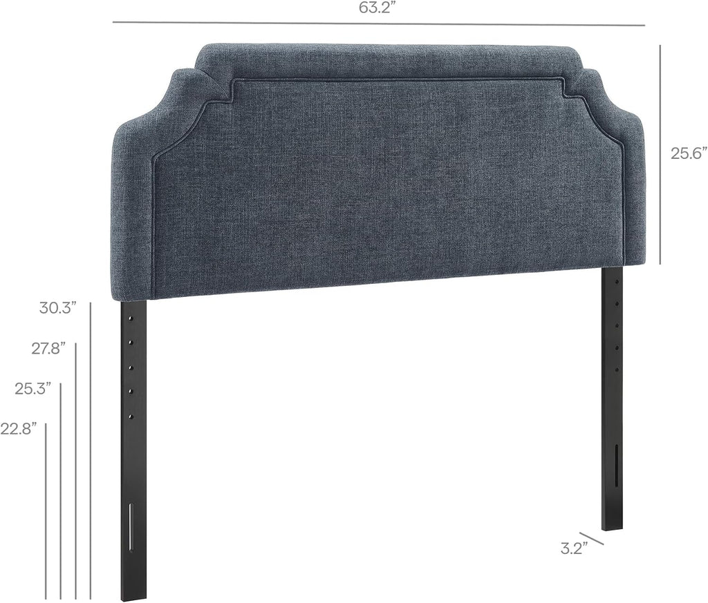 Queen Upholstered Fabric Headboard in Slate Blue - Padded Cushioned Headboard with Woven Heathered