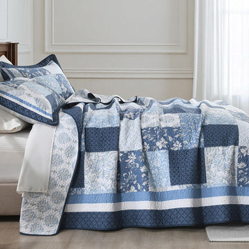 100% Cotton Quilt Set, Farmhouse Floral Patchwork Bedspreads