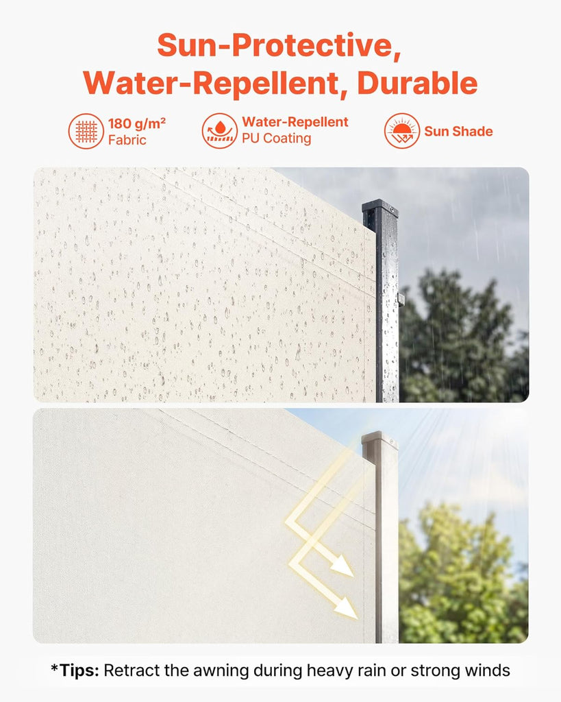 Retractable Side Awning, 71" x 236" Patio Retractable Side Screen with 180 g/m2 Polyester Fabric, Waterproof Sunshade