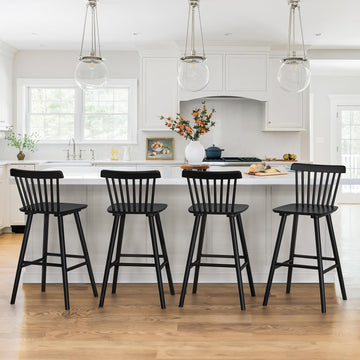 Upgraded Windsor Wooden Black Bar Stools Set of 4, 30 Inch Bar Height Barstools with Spindle Back/Bigger Seat Island