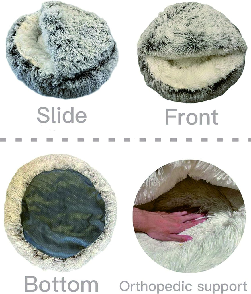 Cat Bed Round Plush Fluffy Hooded Cat Bed Cave, Cozy for Indoor Cats or Small Dog beds