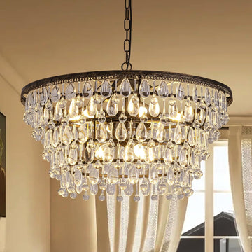 Vintage Crystal Chandeliers for Dining Room Light Fixture, 9-Light 5-Tier Antique Bronze Chandelier for Kitchen Island Bar Living Room Foyer Entryway, D28'' xH17''