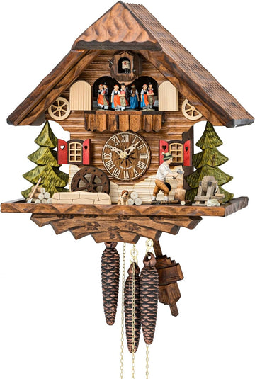 Cuckoo Clock Black forest house, turning mill-wheel