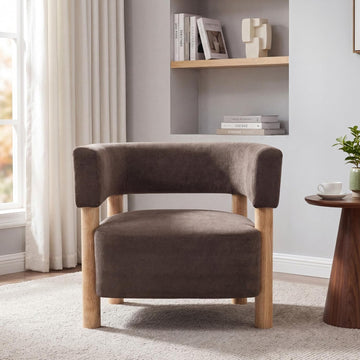 Carly Low Profile Accent Chair, Boucle Upholstered Barrel Chair, Comfy Reading Chair , Wooden Single Lounge Sofa