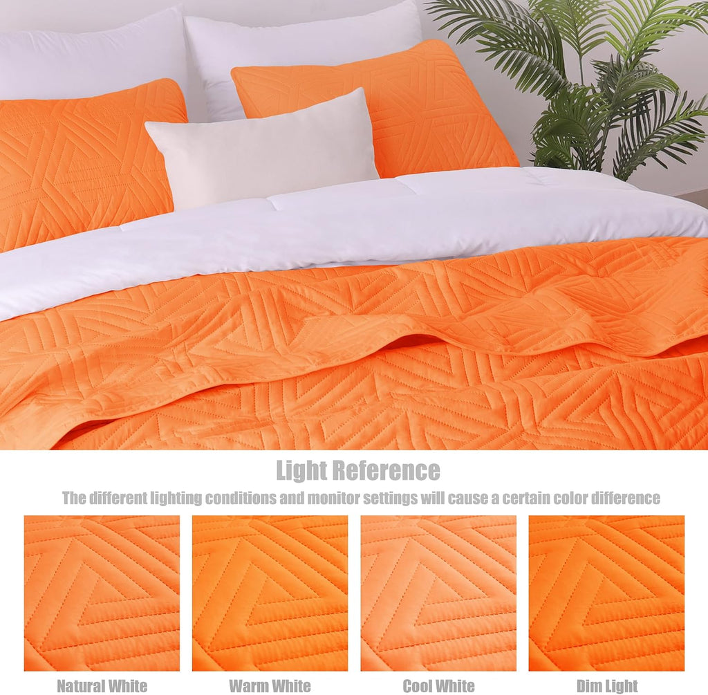 Soft Quilt Set for All Seasons, 3-Piece Ultrasonic Geometric Quilts Bedding Set, Lightweight Reversible