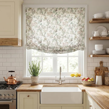 Elegant Floral Bird Relaxed Roman Shades, Light Filtering Blinds, Cordless Lift, Pull Down Window Treatment, 33" W x