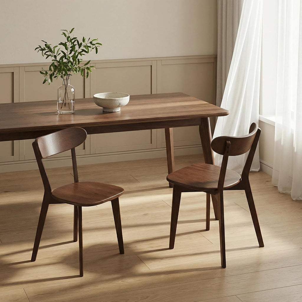 Walnut Oak Wood Dining Chair - Set of 2, Mid-Century Modern, Ergonomic, Easy Assembly