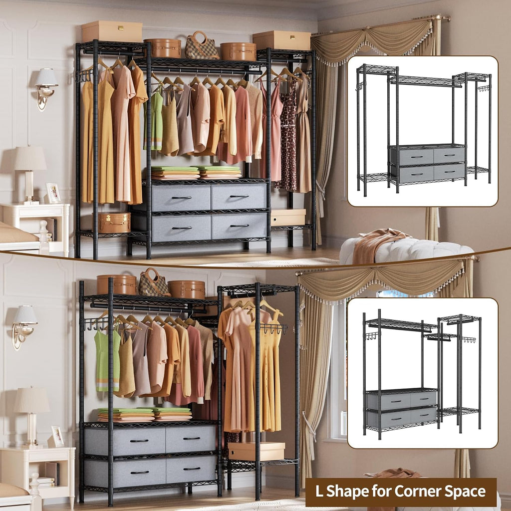 Heavy Duty Clothes Rack Metal Wardrobe with Adjustable Wire Shelves | Closet Organizers and Storage Clothing Rack