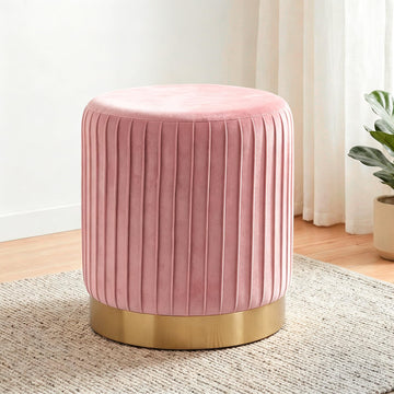 Round Velvet Ottoman, 16.5" H Footrest Stool (Pink, 1PC)