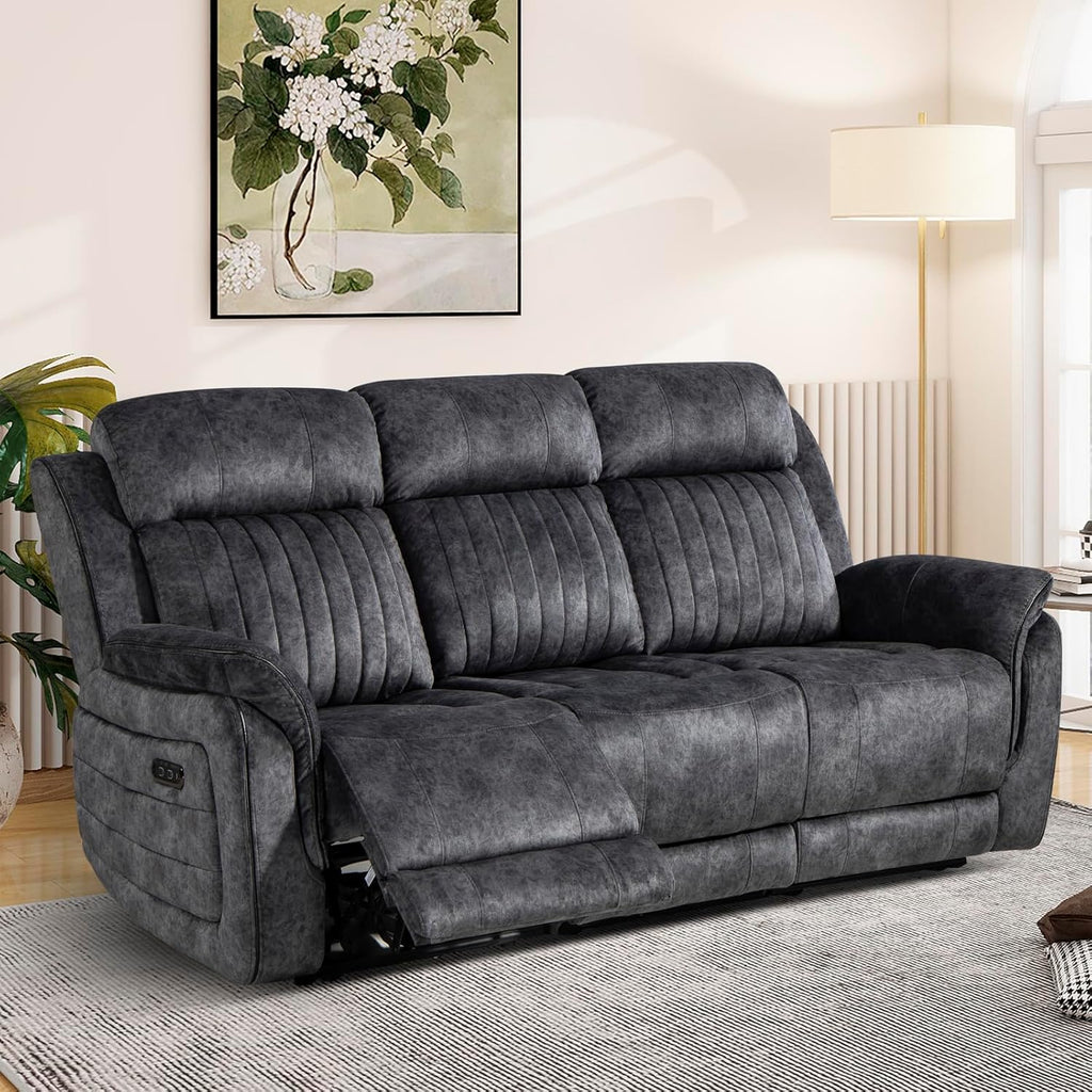 Power Reclining Sofa with Zero Gravity, Adjustable Headrest, Electric Reclining Couch with Wireless Charge, Outlets