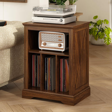 Large Farmhouse Record Player Stand, 31.5" Turntable Stand, Brown