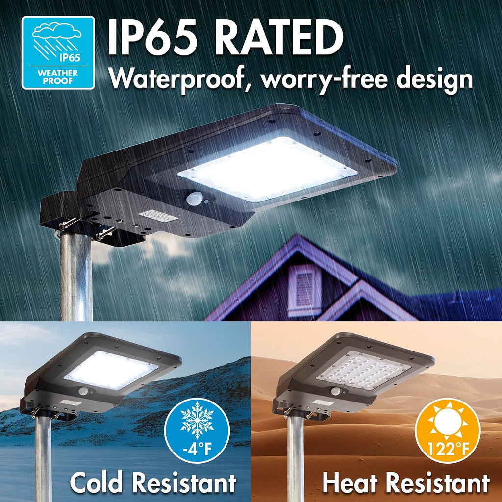EL8586 1600 Lumen Integrated Solar Street Lamp Security Flood Light Motion Sensor Waterproof Weatherproof Dusk to