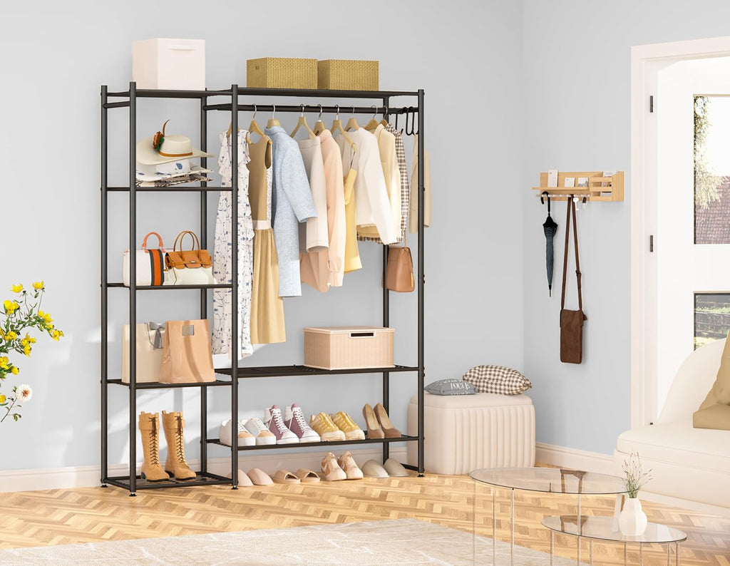 Closet Wardrobe, Closet Organizers and Storage System, Metal Clothes Rack | All in one, With 4 Tiers Shelves