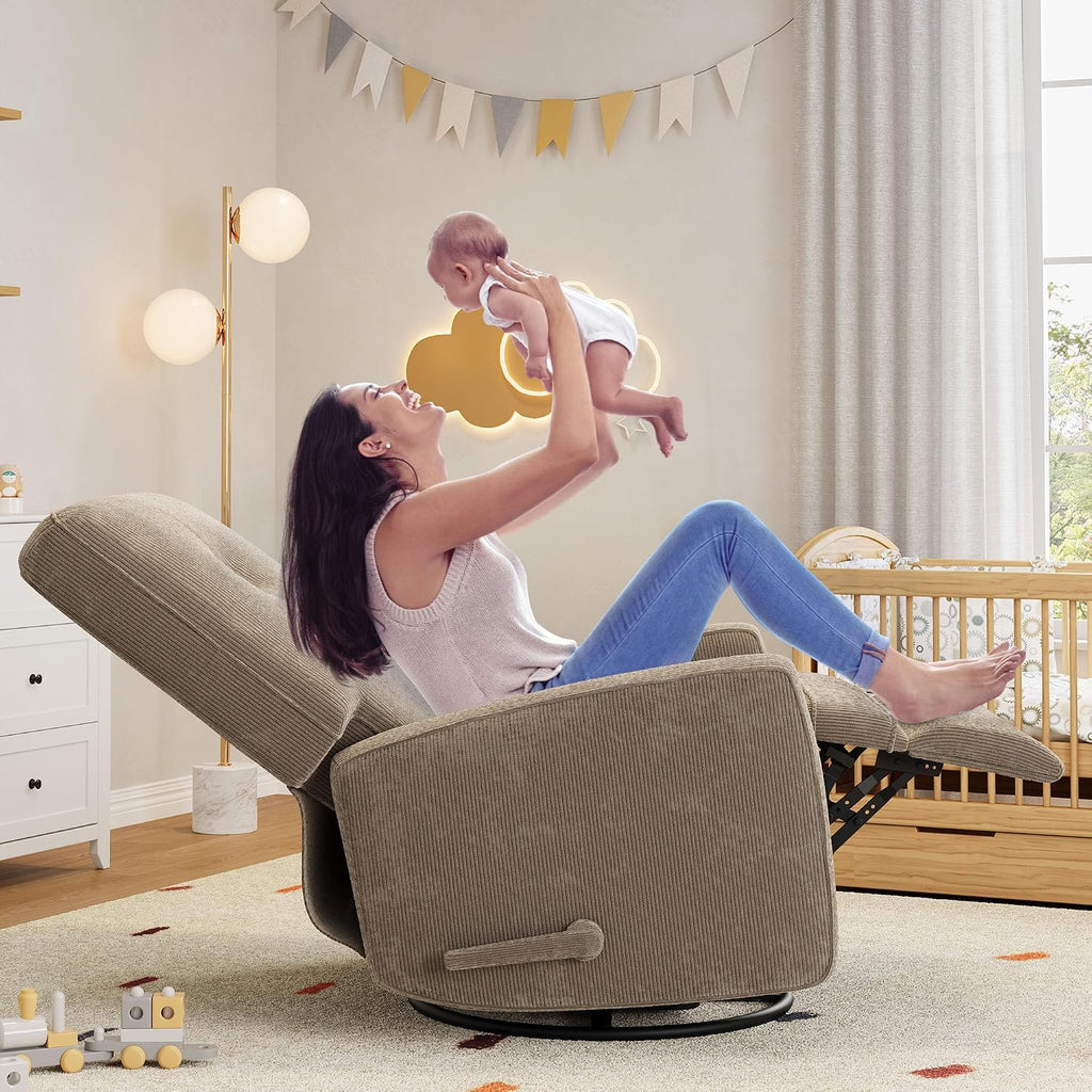 Nursery Recliner Chair, 360° Swivel Rocking Glider Chair for Adults with Adjustable Backrest & Footrest, Cozy