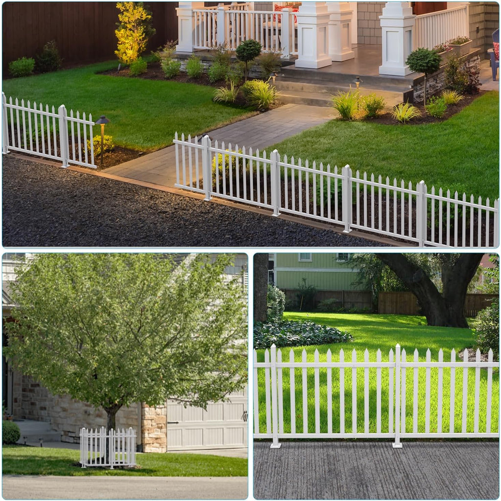 Vinyl Fence 4 Sets 38.6" H x 84" L Picket Fence Panels White PVC Decorative Fence for Front Yard Porch Garden Fence