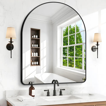 Arched Wall Mirror,40x48 inch Black Arched Mirror Bathroom,Large Vanity Mirror for Over Sink Metal Frame,Tempered