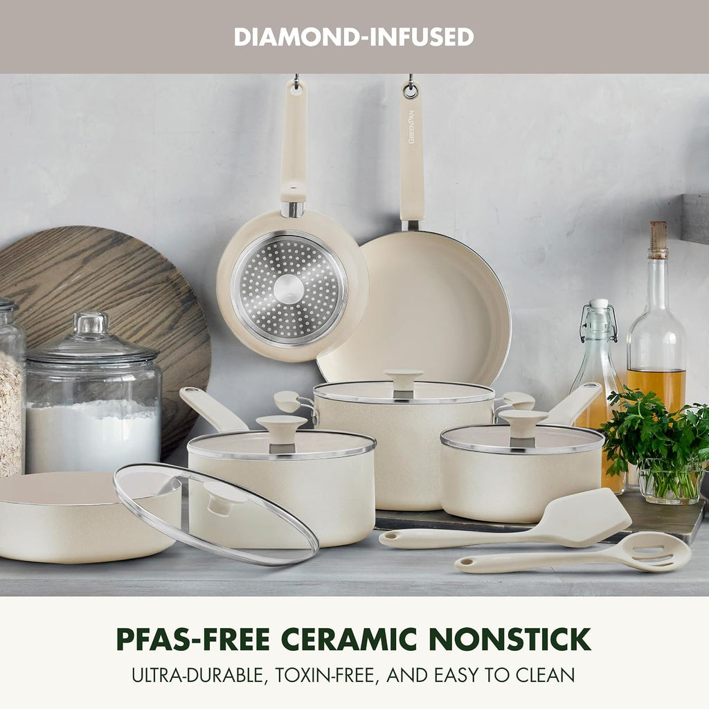 Rio Advanced 12 Piece Cookware Set, Ceramic Nonstick PFAS-Free Pots & Pans with Cooking Utensils, Induction Ready
