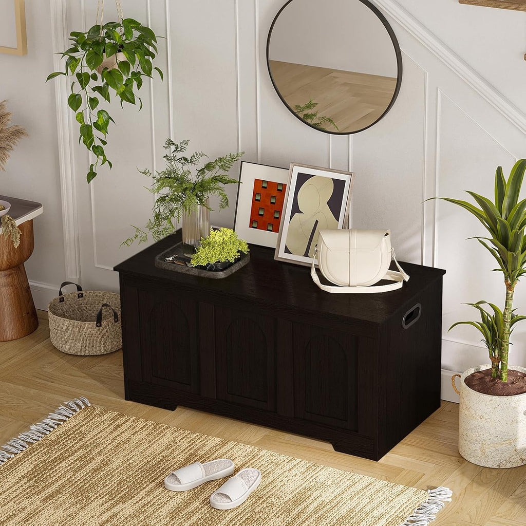 Storage Chest, Wooden Toy Box with Lid, 2 Soft-Close Hinges 39.4" | Entryway Shoe Bench, Finger-safe Flip-Top, Easy