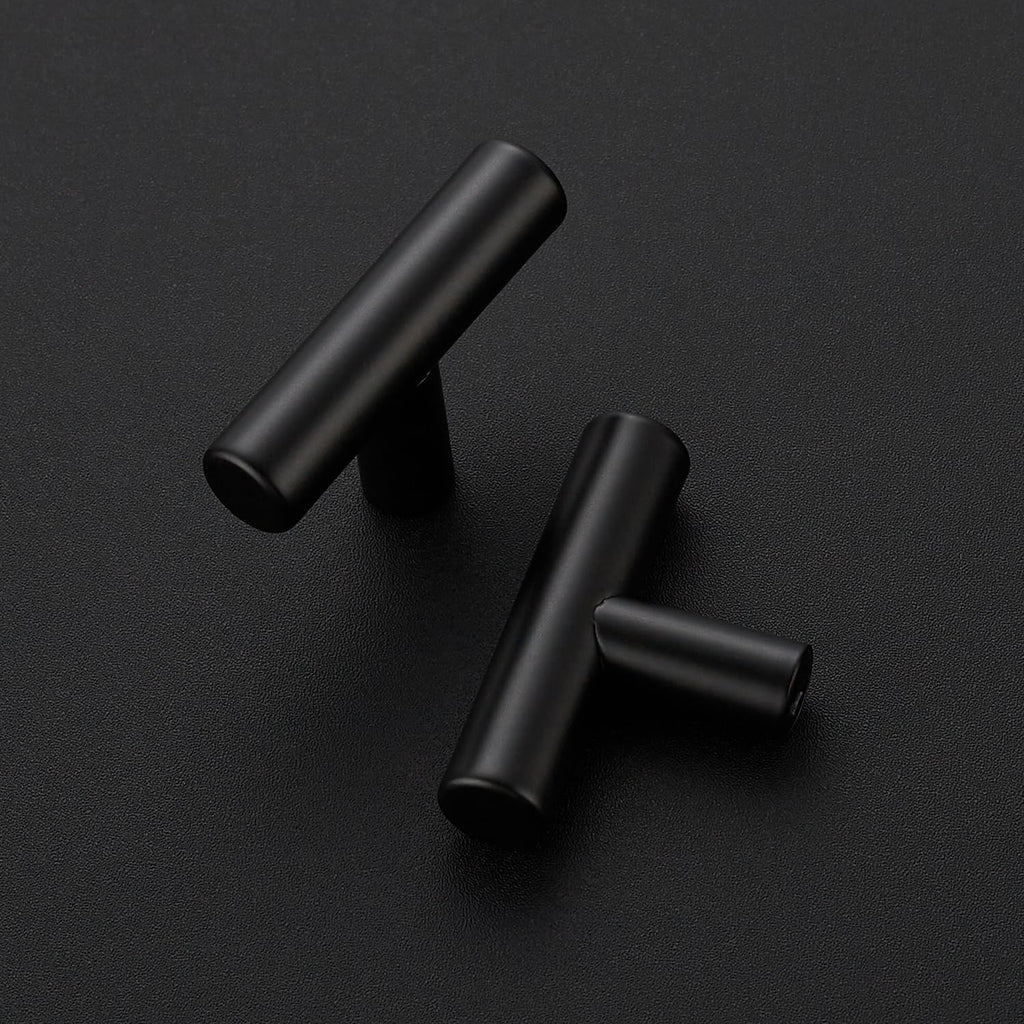 Matte Black Cabinet Handles,Round T Pulls,Single Hole,5 Pack
